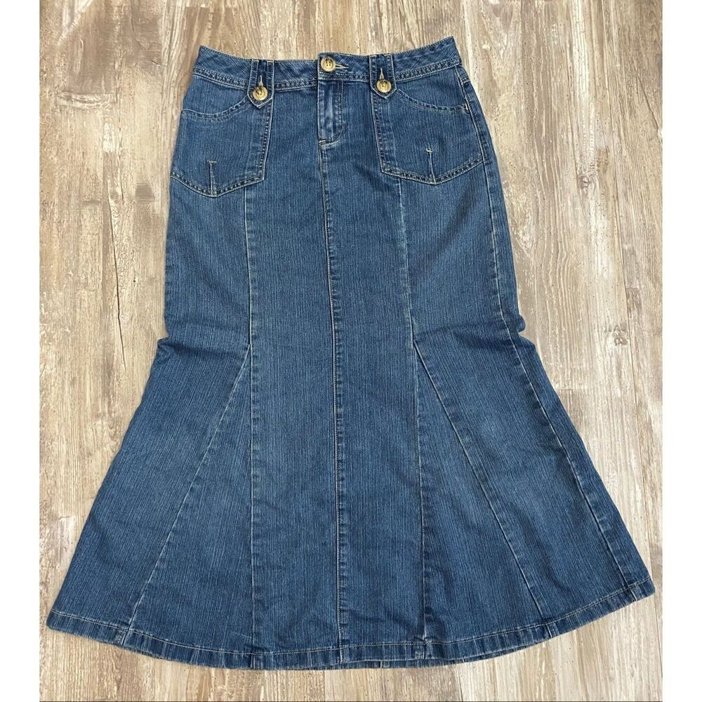 Christopher & Banks High Waisted Flared Denim Midi Jean Skirt Women’s Plus Sz 4